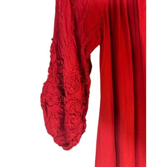 Max Studio Red Scoop Neck 3/4 Long Textured Sleeves Blouse Women Sz S - Picture 4 of 9